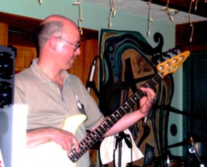 Danny Imig playing his 1985 Fender Performer bass with NORTH OF DIRT at Grumpy's in Warren, PA, 2005.
